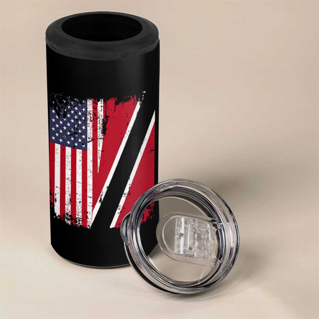 USA Trinidad and Tobago 4 in 1 Can Cooler Tumbler Retro Vintage American Trini Pride Flag
