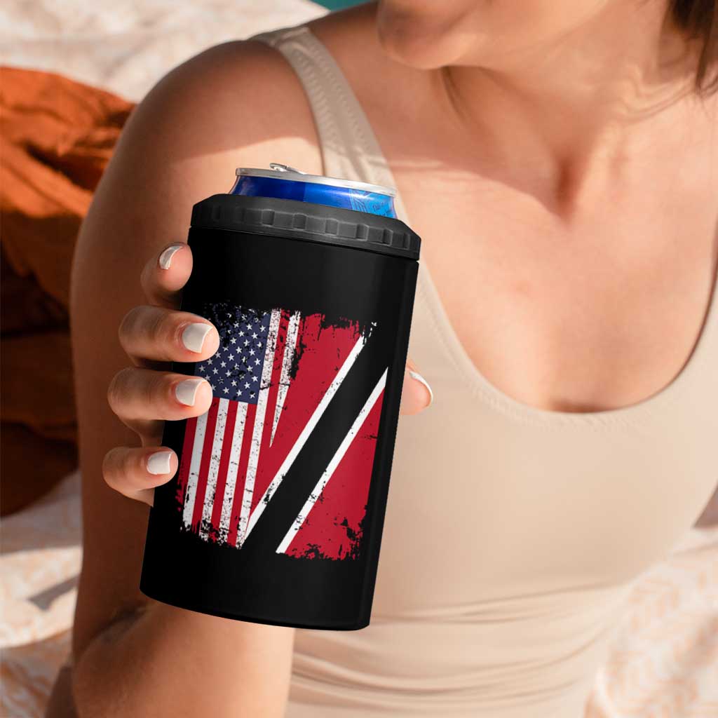 USA Trinidad and Tobago 4 in 1 Can Cooler Tumbler Retro Vintage American Trini Pride Flag