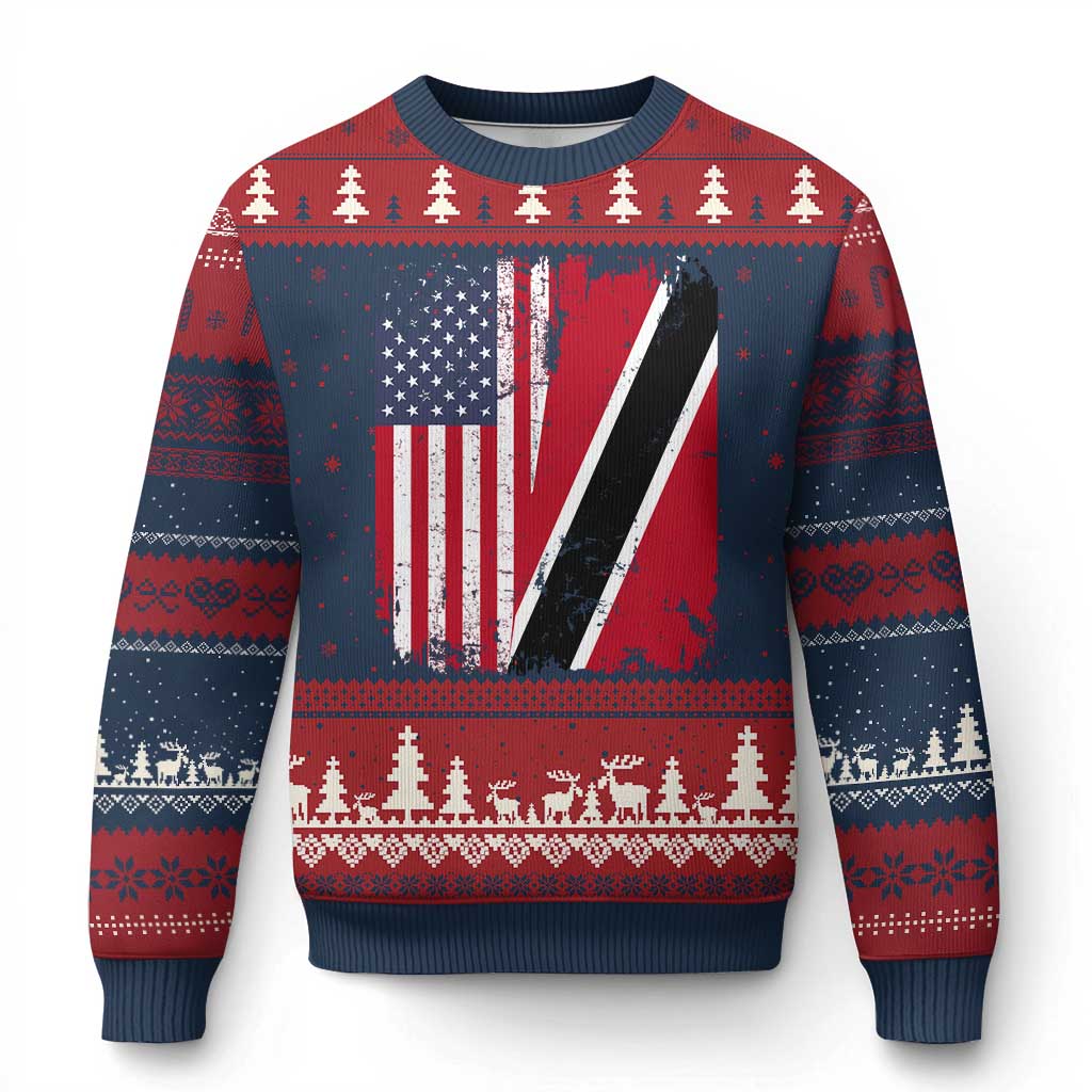 USA Trinidad and Tobago Ugly Christmas Sweater Retro Vintage American Trini Pride Flag