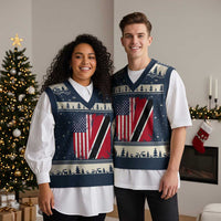 USA Trinidad and Tobago V-Neck Knit Sweater Vest Retro Vintage American Trini Pride Flag