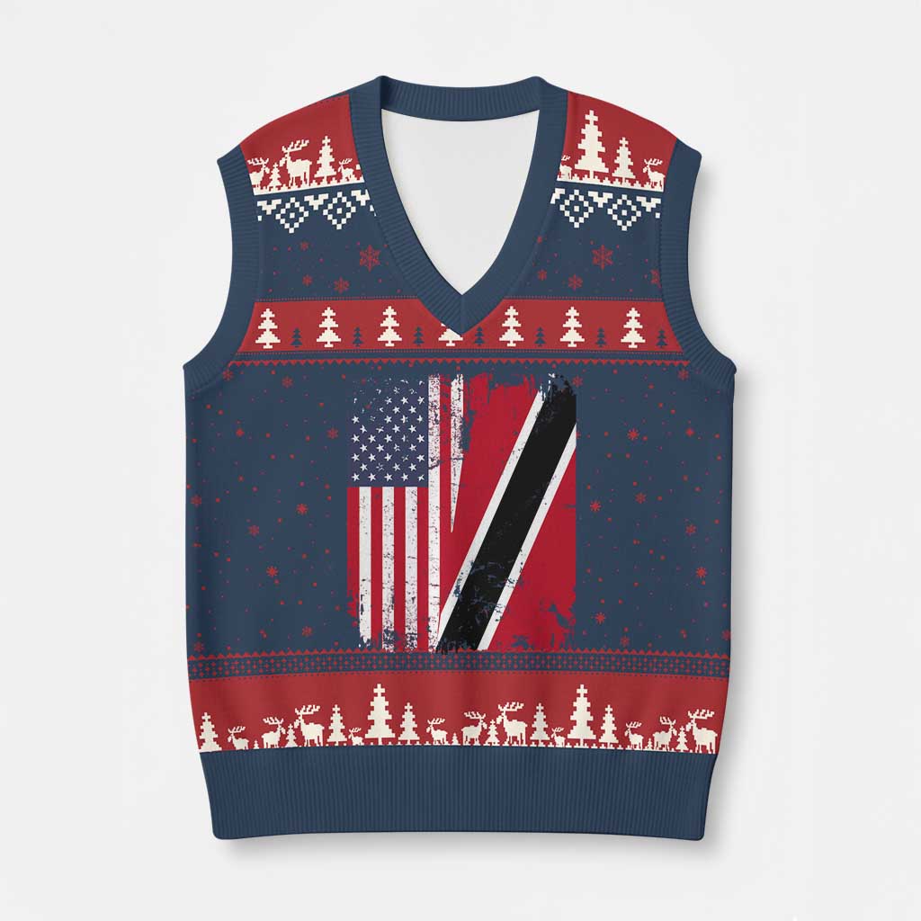 USA Trinidad and Tobago V-Neck Knit Sweater Vest Retro Vintage American Trini Pride Flag