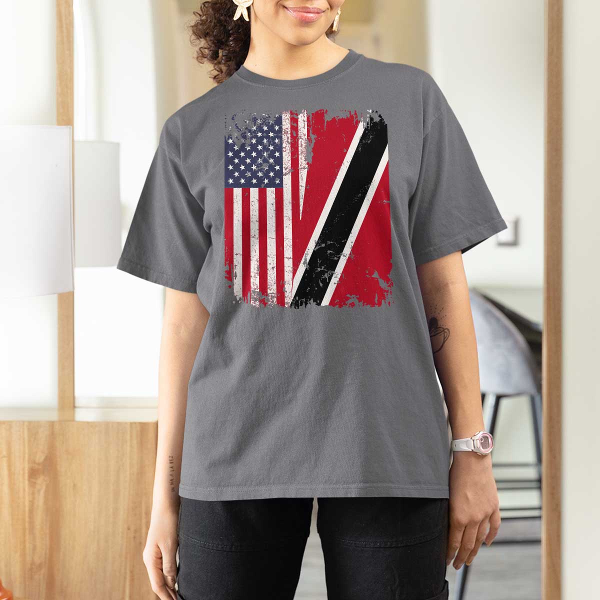 USA Trinidad and Tobago T Shirt For Women Retro Vintage American Trini Pride Flag