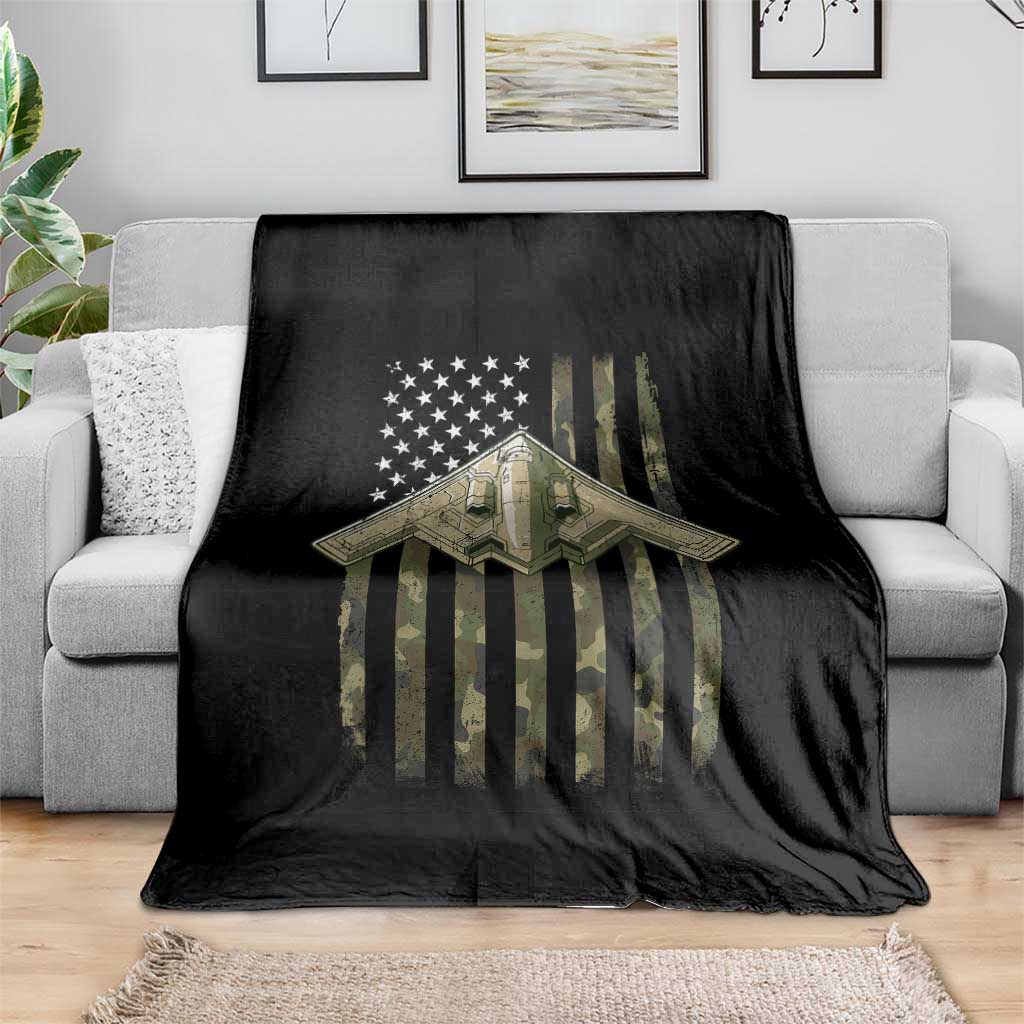 Retro Camo B2 Spirit Throw Blanket B-2 Bomber Stealth Aircraft Camouflage US Flag Patriotic - Wonder Print Shop
