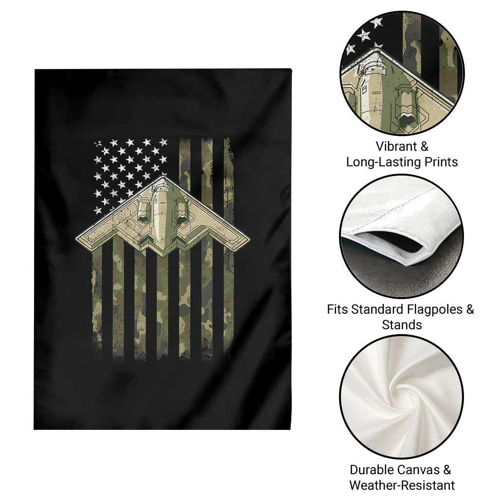 Retro Camo B2 Spirit Garden Flag B-2 Bomber Stealth Aircraft Camouflage US Flag Patriotic - Wonder Print Shop