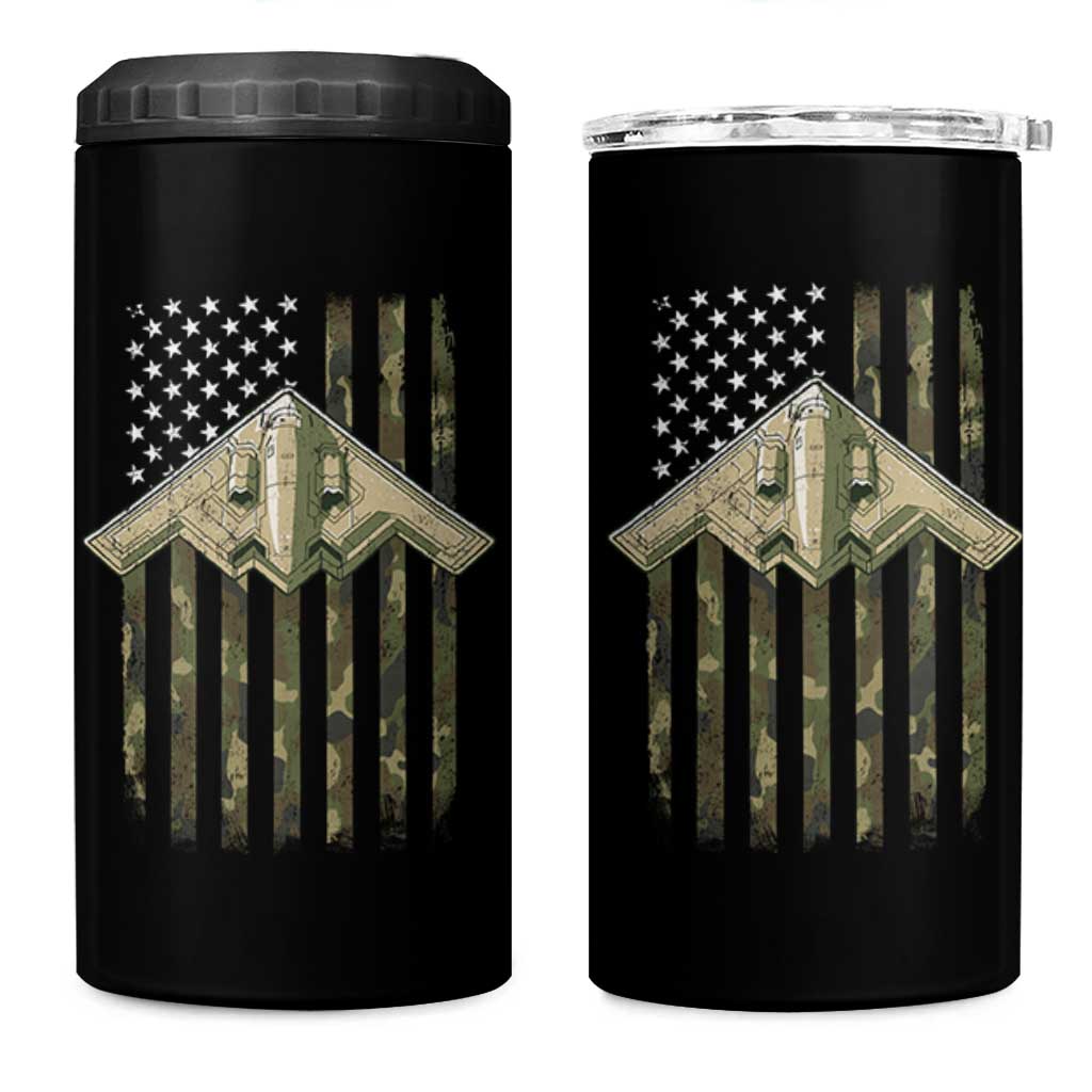 Retro Camo B2 Spirit 4 in 1 Can Cooler Tumbler B-2 Bomber Stealth Aircraft Camouflage US Flag Patriotic - Wonder Print Shop