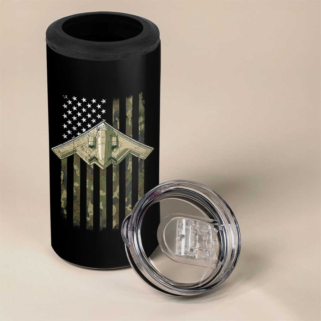 Retro Camo B2 Spirit 4 in 1 Can Cooler Tumbler B-2 Bomber Stealth Aircraft Camouflage US Flag Patriotic - Wonder Print Shop