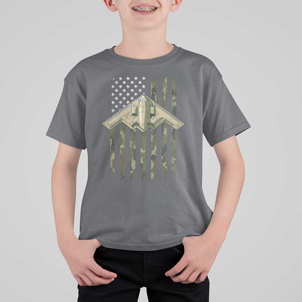 Retro Camo B2 Spirit T Shirt For Kid B-2 Bomber Stealth Aircraft Camouflage US Flag Patriotic - Wonder Print Shop