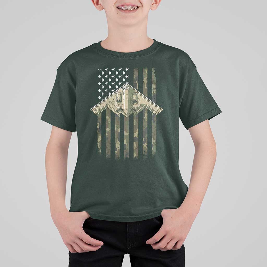 Retro Camo B2 Spirit T Shirt For Kid B-2 Bomber Stealth Aircraft Camouflage US Flag Patriotic - Wonder Print Shop