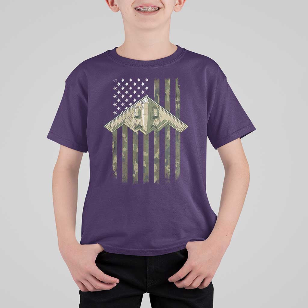 Retro Camo B2 Spirit T Shirt For Kid B-2 Bomber Stealth Aircraft Camouflage US Flag Patriotic - Wonder Print Shop