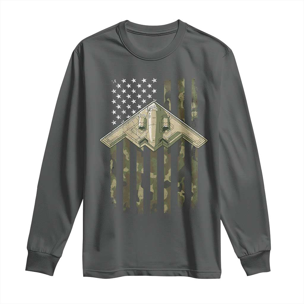 Retro Camo B2 Spirit Long Sleeve Shirt B-2 Bomber Stealth Aircraft Camouflage US Flag Patriotic - Wonder Print Shop
