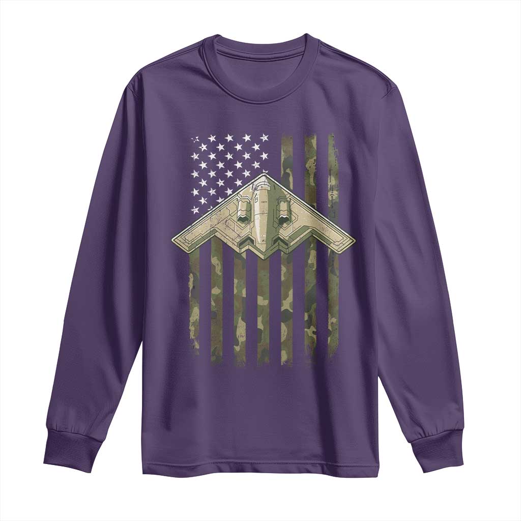 Retro Camo B2 Spirit Long Sleeve Shirt B-2 Bomber Stealth Aircraft Camouflage US Flag Patriotic - Wonder Print Shop