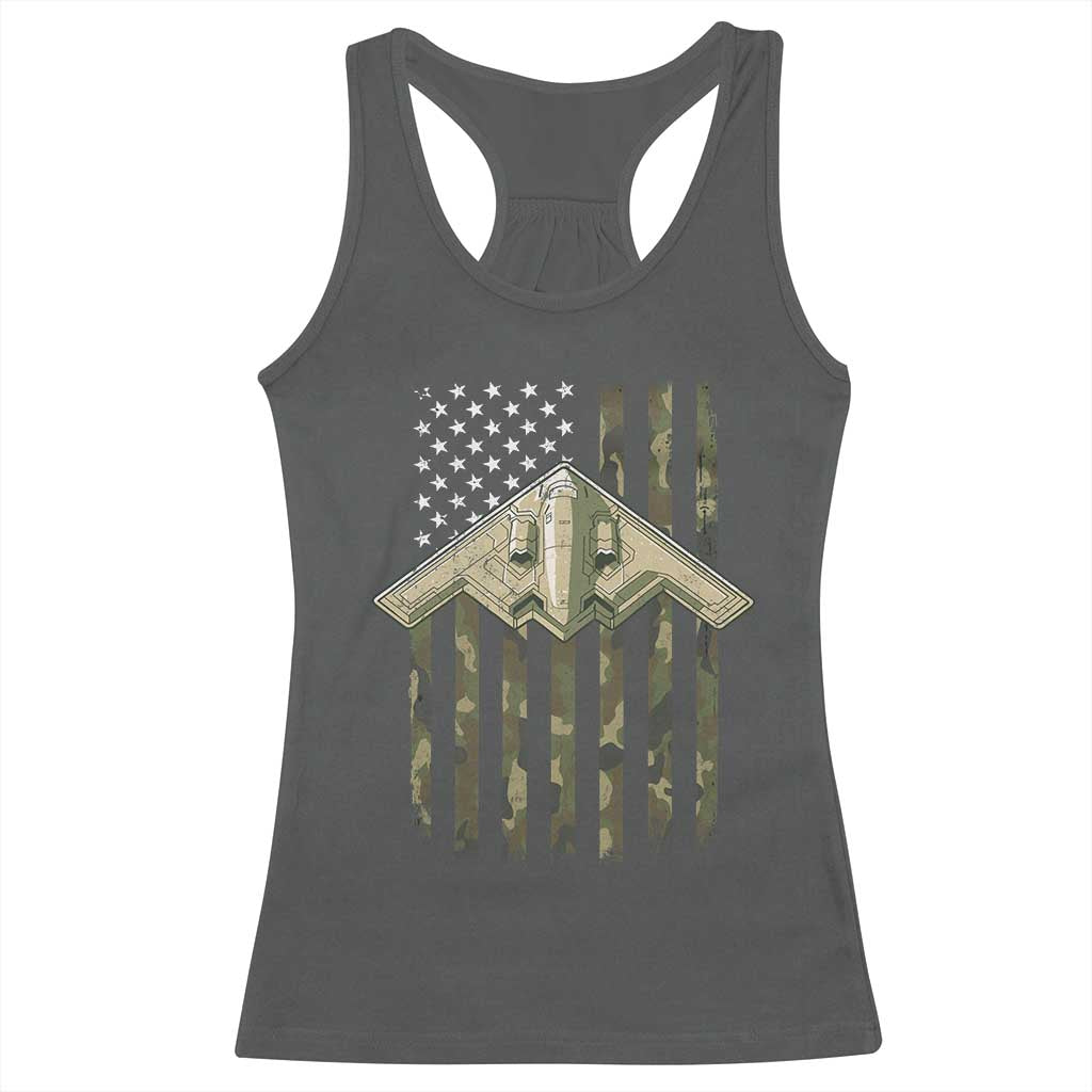 Retro Camo B2 Spirit Racerback Tank Top B-2 Bomber Stealth Aircraft Camouflage US Flag Patriotic - Wonder Print Shop