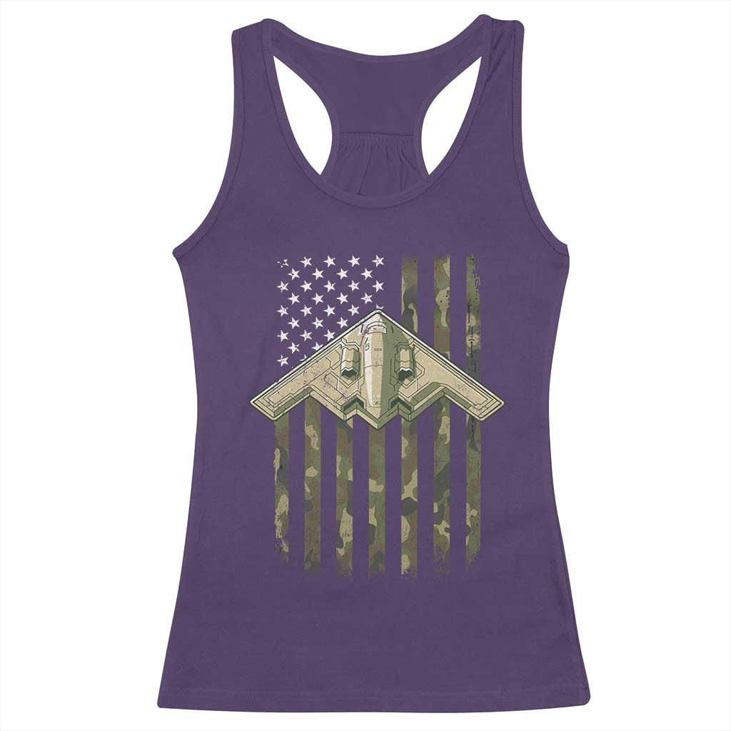 Retro Camo B2 Spirit Racerback Tank Top B-2 Bomber Stealth Aircraft Camouflage US Flag Patriotic - Wonder Print Shop