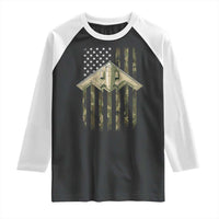Retro Camo B2 Spirit Raglan Shirt B-2 Bomber Stealth Aircraft Camouflage US Flag Patriotic - Wonder Print Shop