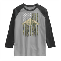 Retro Camo B2 Spirit Raglan Shirt B-2 Bomber Stealth Aircraft Camouflage US Flag Patriotic - Wonder Print Shop