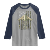 Retro Camo B2 Spirit Raglan Shirt B-2 Bomber Stealth Aircraft Camouflage US Flag Patriotic - Wonder Print Shop
