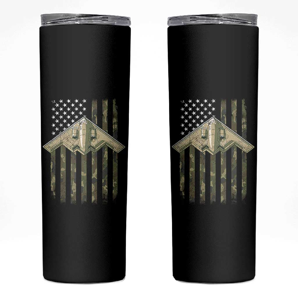 Retro Camo B2 Spirit Skinny Tumbler B-2 Bomber Stealth Aircraft Camouflage US Flag Patriotic - Wonder Print Shop