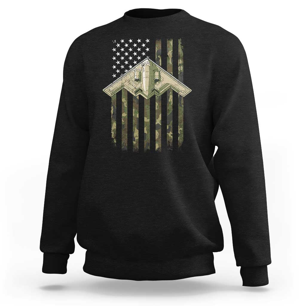 Retro Camo B2 Spirit Sweatshirt B-2 Bomber Stealth Aircraft Camouflage US Flag Patriotic - Wonder Print Shop