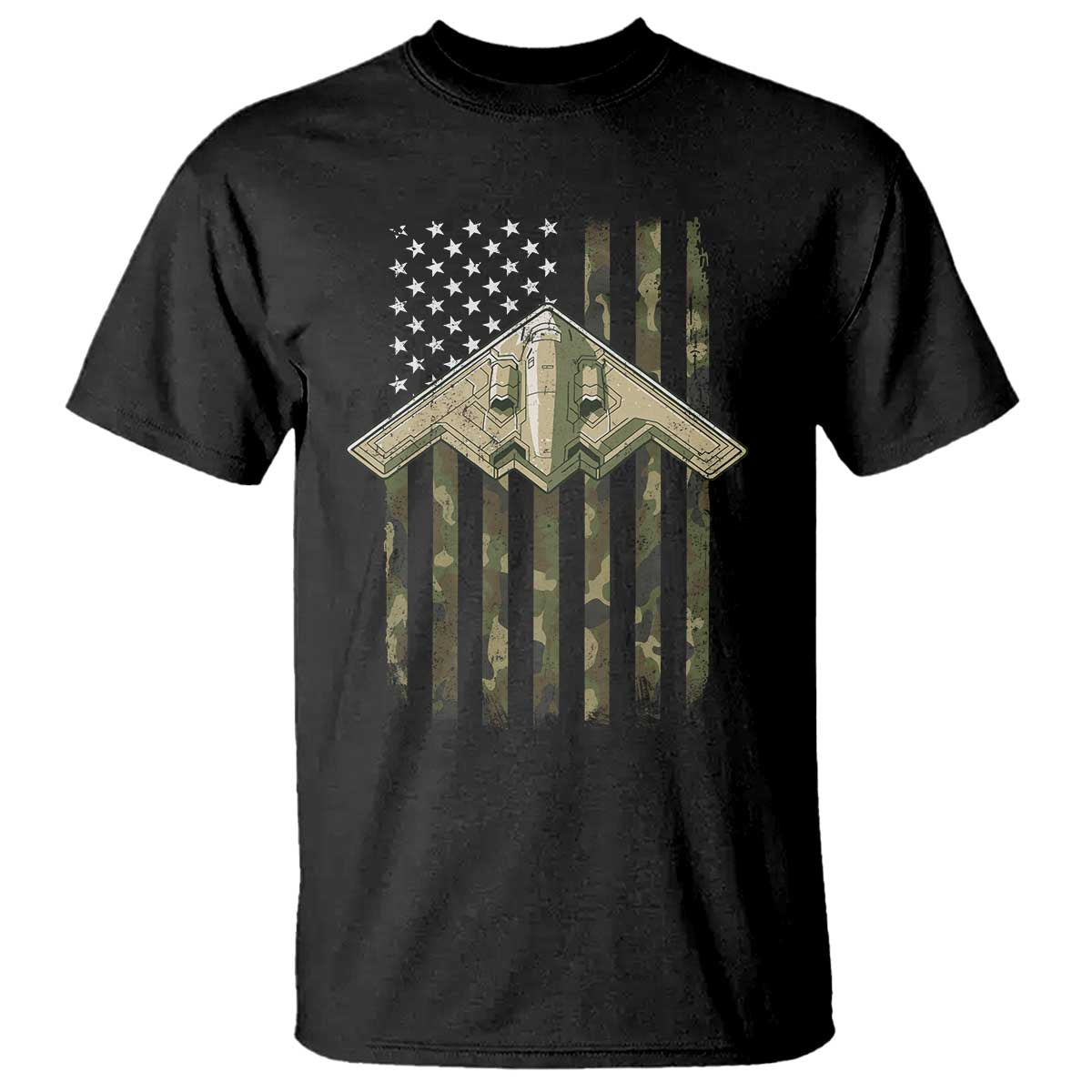 Retro Camo B2 Spirit T Shirt B-2 Bomber Stealth Aircraft Camouflage US Flag Patriotic - Wonder Print Shop