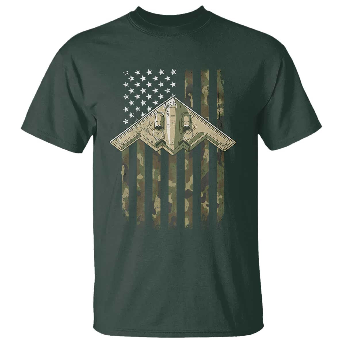 Retro Camo B2 Spirit T Shirt B-2 Bomber Stealth Aircraft Camouflage US Flag Patriotic - Wonder Print Shop