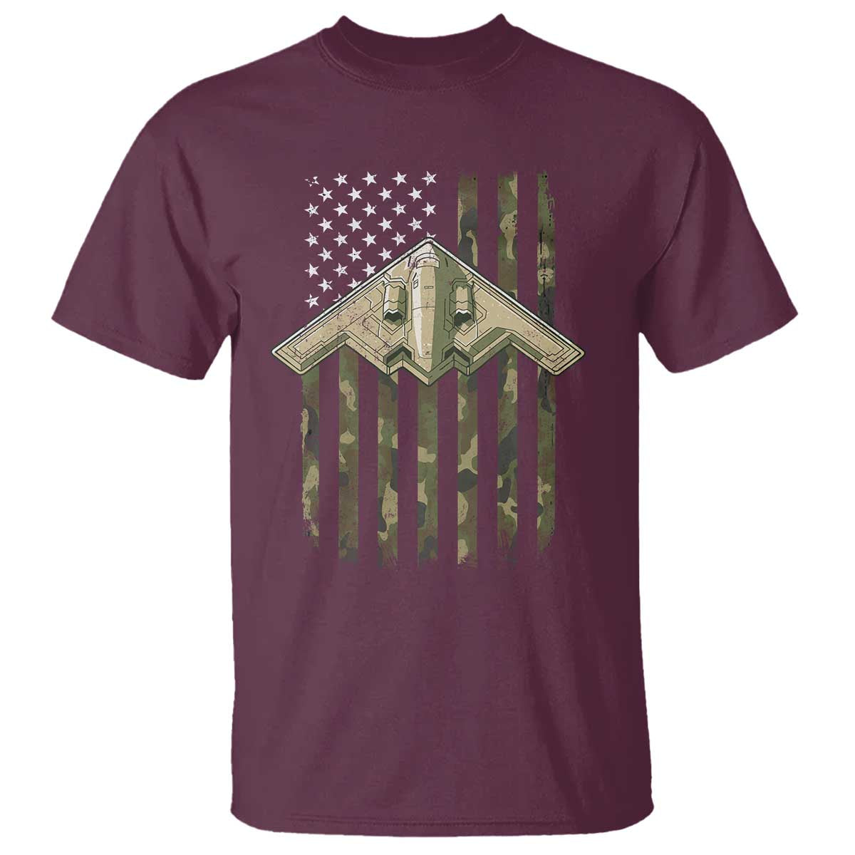 Retro Camo B2 Spirit T Shirt B-2 Bomber Stealth Aircraft Camouflage US Flag Patriotic - Wonder Print Shop