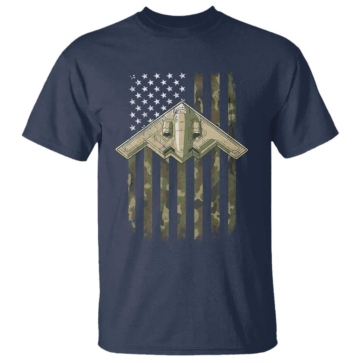 Retro Camo B2 Spirit T Shirt B-2 Bomber Stealth Aircraft Camouflage US Flag Patriotic - Wonder Print Shop