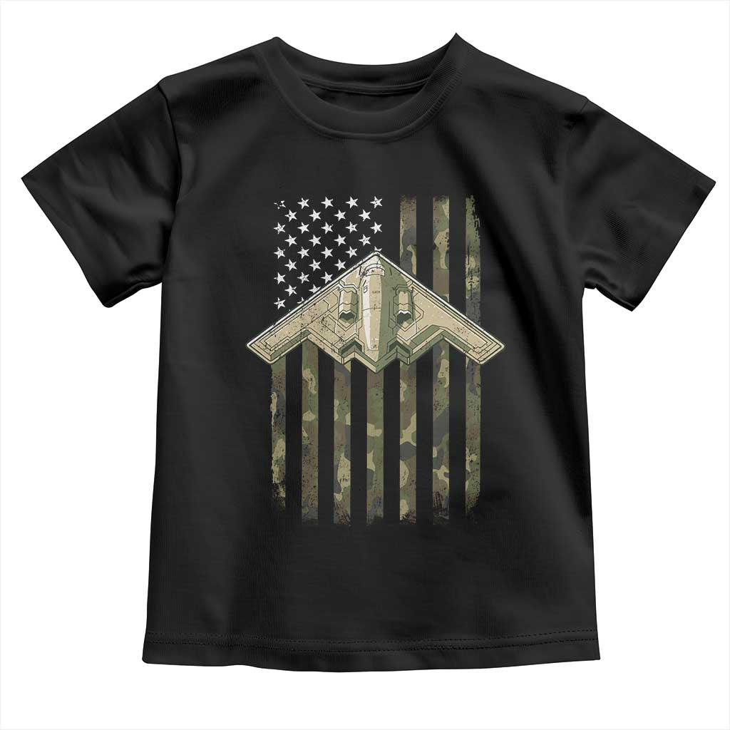 Retro Camo B2 Spirit Toddler T Shirt B-2 Bomber Stealth Aircraft Camouflage US Flag Patriotic - Wonder Print Shop