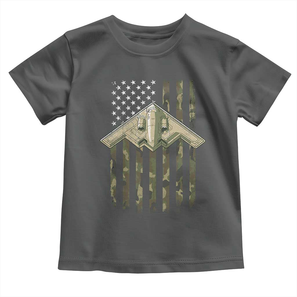 Retro Camo B2 Spirit Toddler T Shirt B-2 Bomber Stealth Aircraft Camouflage US Flag Patriotic - Wonder Print Shop