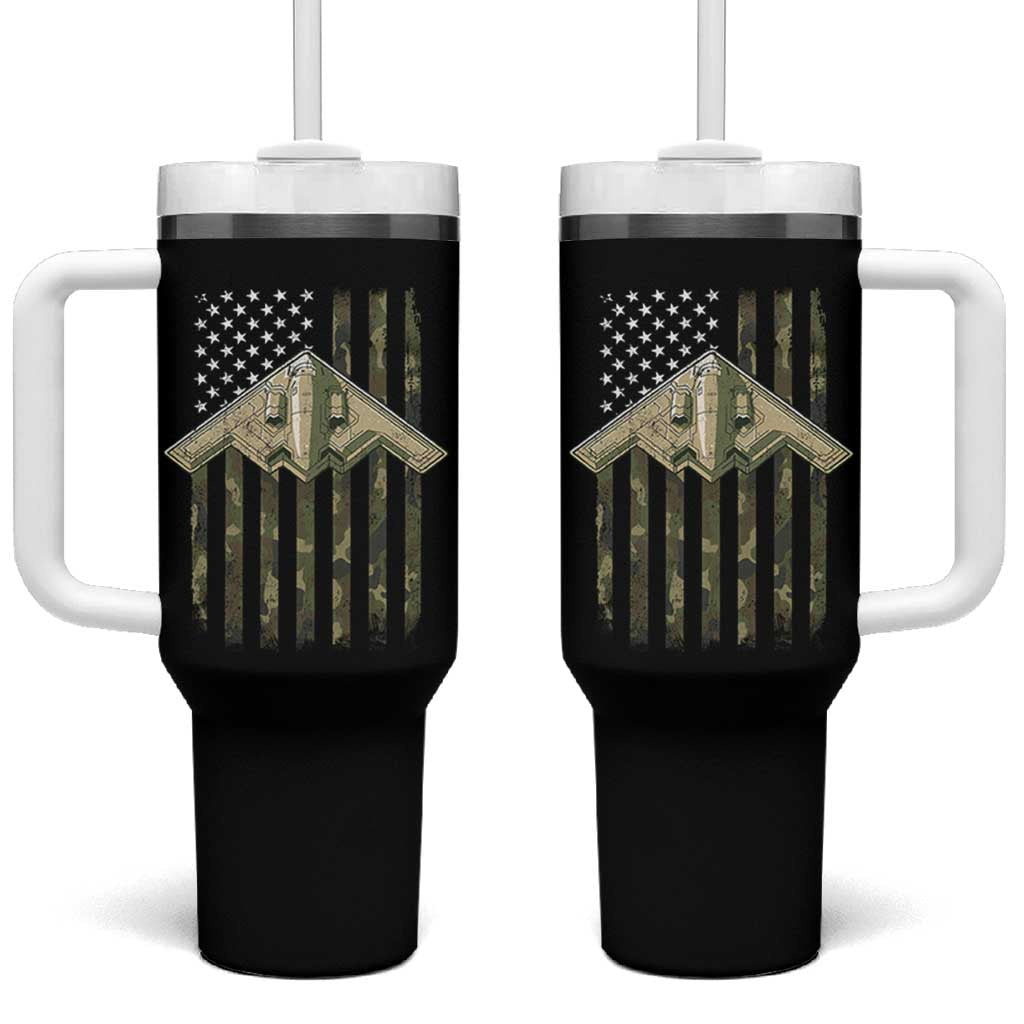 Retro Camo B2 Spirit Tumbler With Handle B-2 Bomber Stealth Aircraft Camouflage US Flag Patriotic - Wonder Print Shop