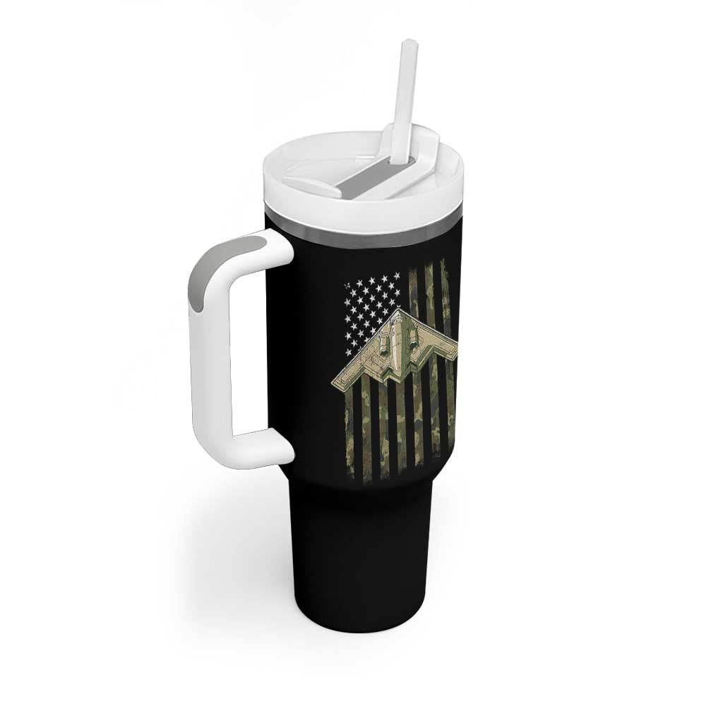 Retro Camo B2 Spirit Tumbler With Handle B-2 Bomber Stealth Aircraft Camouflage US Flag Patriotic - Wonder Print Shop