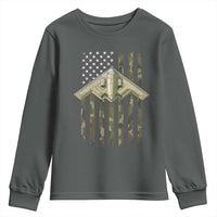 Retro Camo B2 Spirit Youth Sweatshirt B-2 Bomber Stealth Aircraft Camouflage US Flag Patriotic - Wonder Print Shop