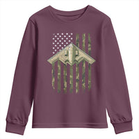 Retro Camo B2 Spirit Youth Sweatshirt B-2 Bomber Stealth Aircraft Camouflage US Flag Patriotic - Wonder Print Shop