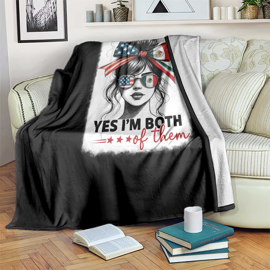 American Mexican Roots Throw Blanket Messy Bun Mexico America Half American Flag - Wonder Print Shop