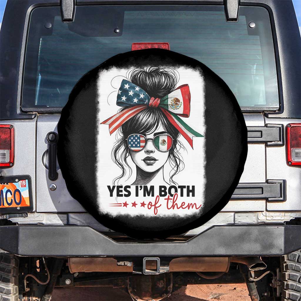 American Mexican Roots Spare Tire Cover Messy Bun Mexico America Half American Flag - Wonder Print Shop