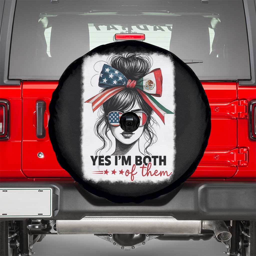 American Mexican Roots Spare Tire Cover Messy Bun Mexico America Half American Flag - Wonder Print Shop