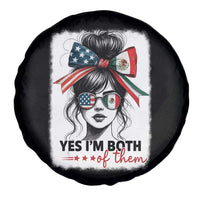 American Mexican Roots Spare Tire Cover Messy Bun Mexico America Half American Flag - Wonder Print Shop