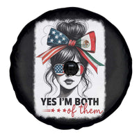American Mexican Roots Spare Tire Cover Messy Bun Mexico America Half American Flag - Wonder Print Shop