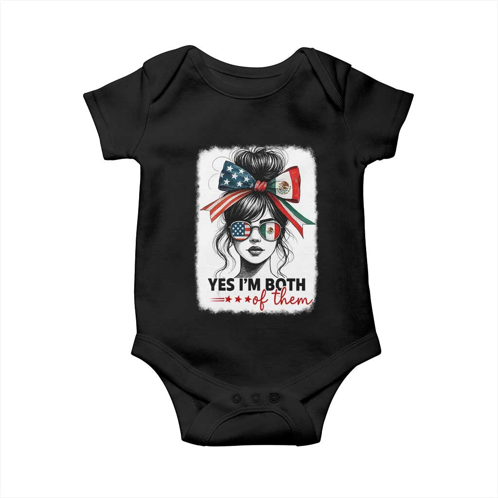 American Mexican Roots Baby Onesie Messy Bun Mexico America Half American Flag - Wonder Print Shop