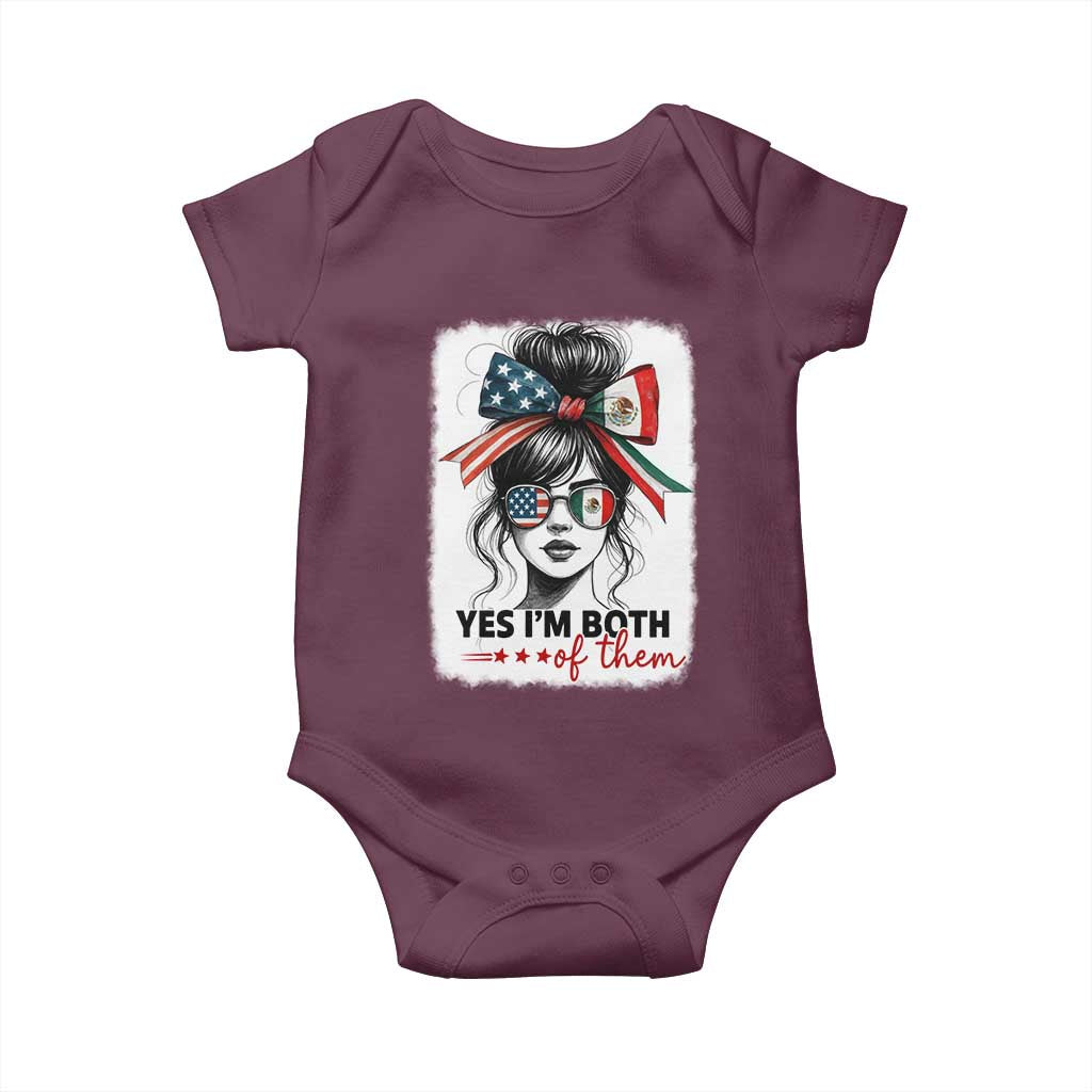 American Mexican Roots Baby Onesie Messy Bun Mexico America Half American Flag - Wonder Print Shop