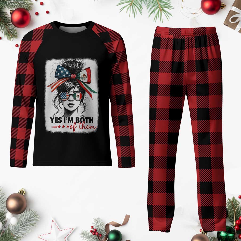 American Mexican Roots Plaid Pajama Set Messy Bun Mexico America Half American Flag - Wonder Print Shop