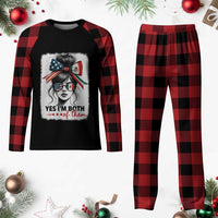 American Mexican Roots Plaid Pajama Set Messy Bun Mexico America Half American Flag - Wonder Print Shop