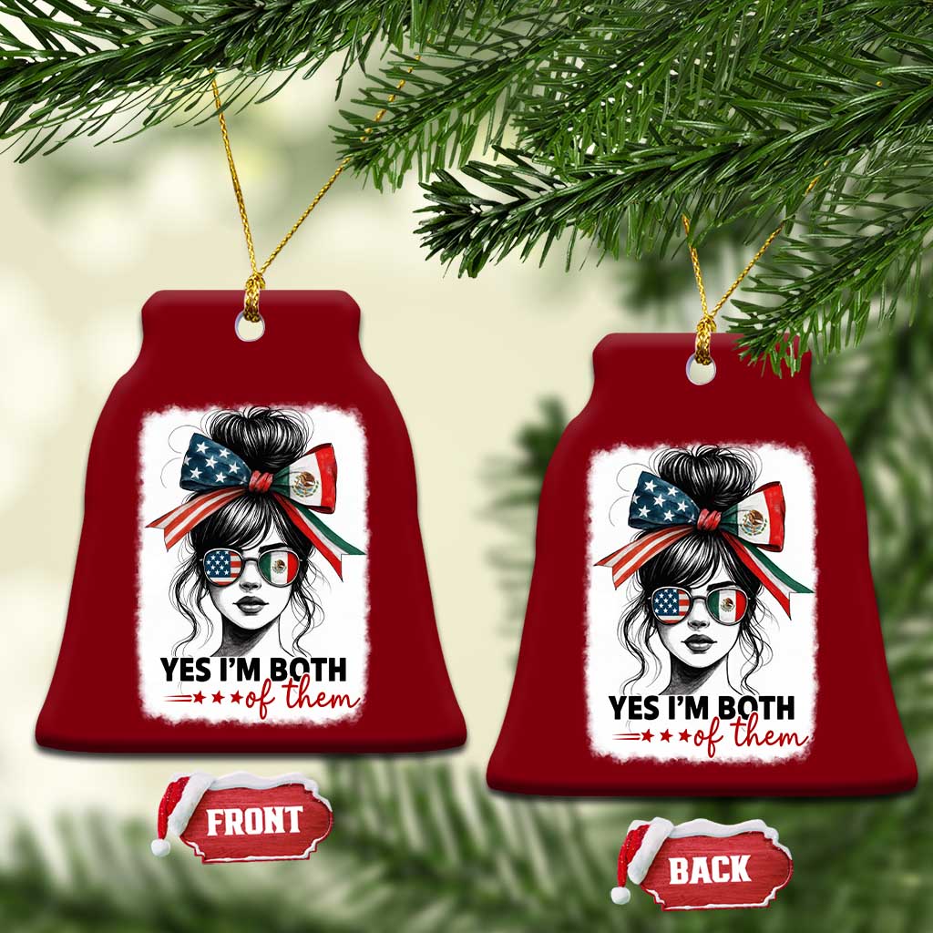 American Mexican Roots Ceramic Ornament Messy Bun Mexico America Half American Flag - Wonder Print Shop