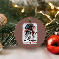 American Mexican Roots Ceramic Ornament Messy Bun Mexico America Half American Flag - Wonder Print Shop