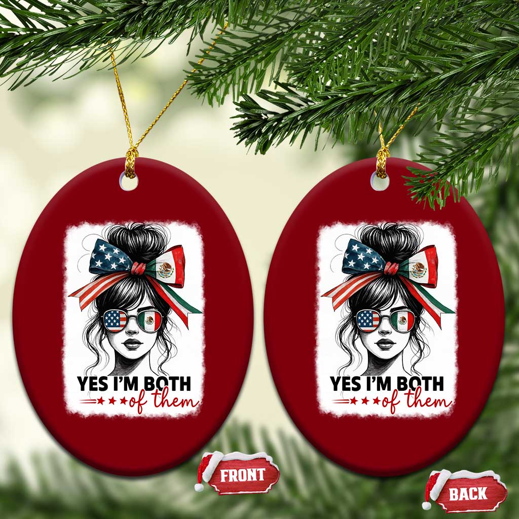 American Mexican Roots Ceramic Ornament Messy Bun Mexico America Half American Flag - Wonder Print Shop