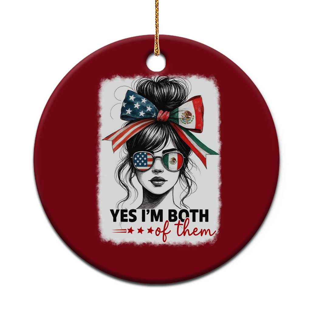 American Mexican Roots Ceramic Ornament Messy Bun Mexico America Half American Flag - Wonder Print Shop