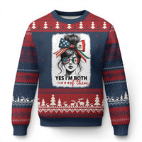 American Mexican Roots Ugly Christmas Sweater Messy Bun Mexico America Half American Flag - Wonder Print Shop