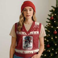 American Mexican Roots V-Neck Knit Sweater Vest Messy Bun Mexico America Half American Flag - Wonder Print Shop