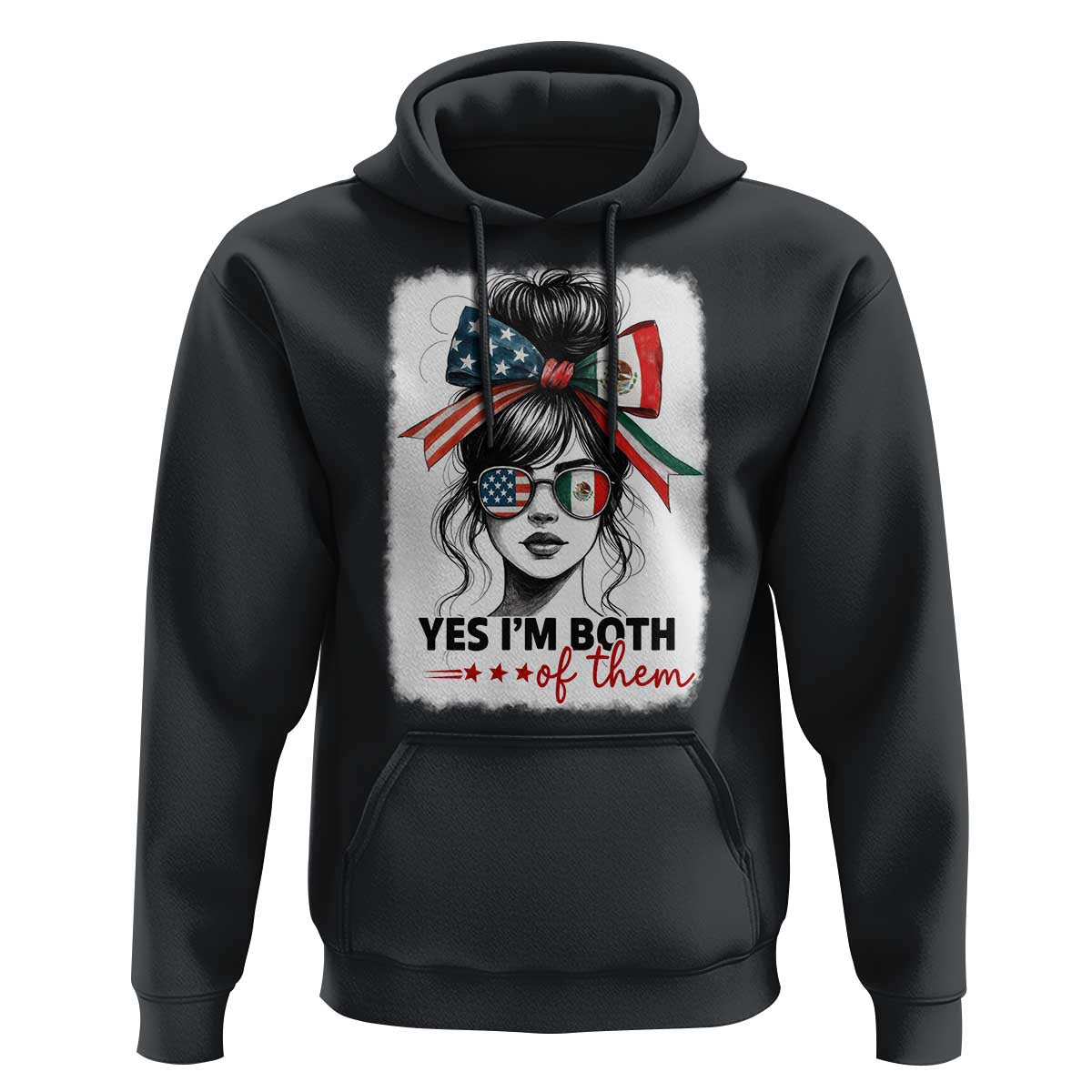 American Mexican Roots Hoodie Messy Bun Mexico America Half American Flag - Wonder Print Shop