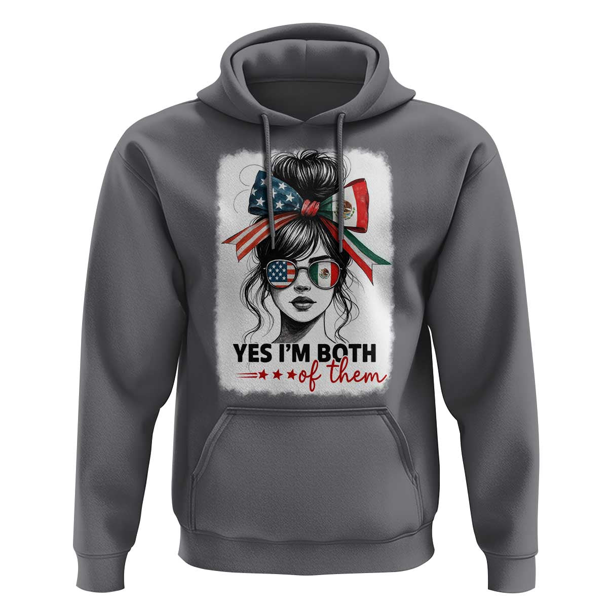 American Mexican Roots Hoodie Messy Bun Mexico America Half American Flag - Wonder Print Shop