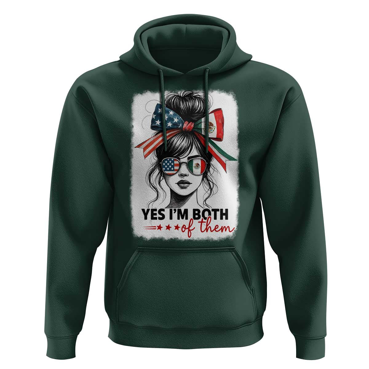 American Mexican Roots Hoodie Messy Bun Mexico America Half American Flag - Wonder Print Shop